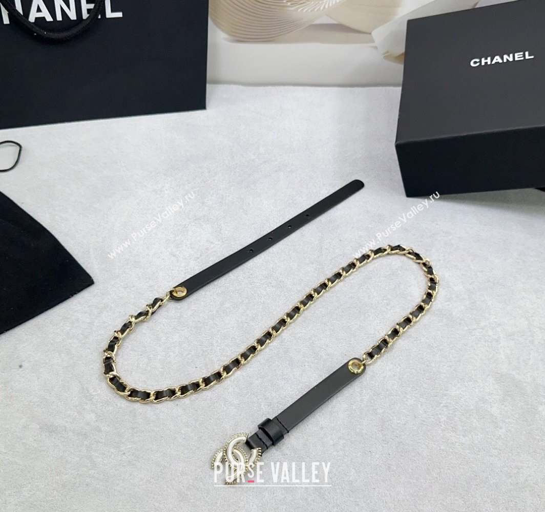 Chanel Calfskin Chain Belt 1.5cm with White Resin CC Black/Gold 2025 AAA576 (99-250109067)