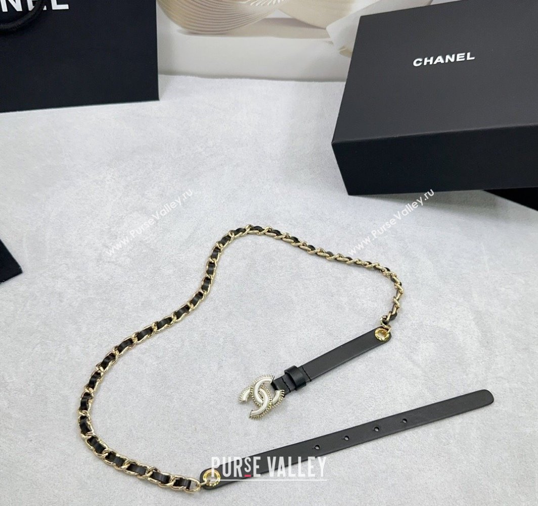 Chanel Calfskin Chain Belt 1.5cm with White Resin CC Black/Gold 2025 AAA576 (99-250109067)