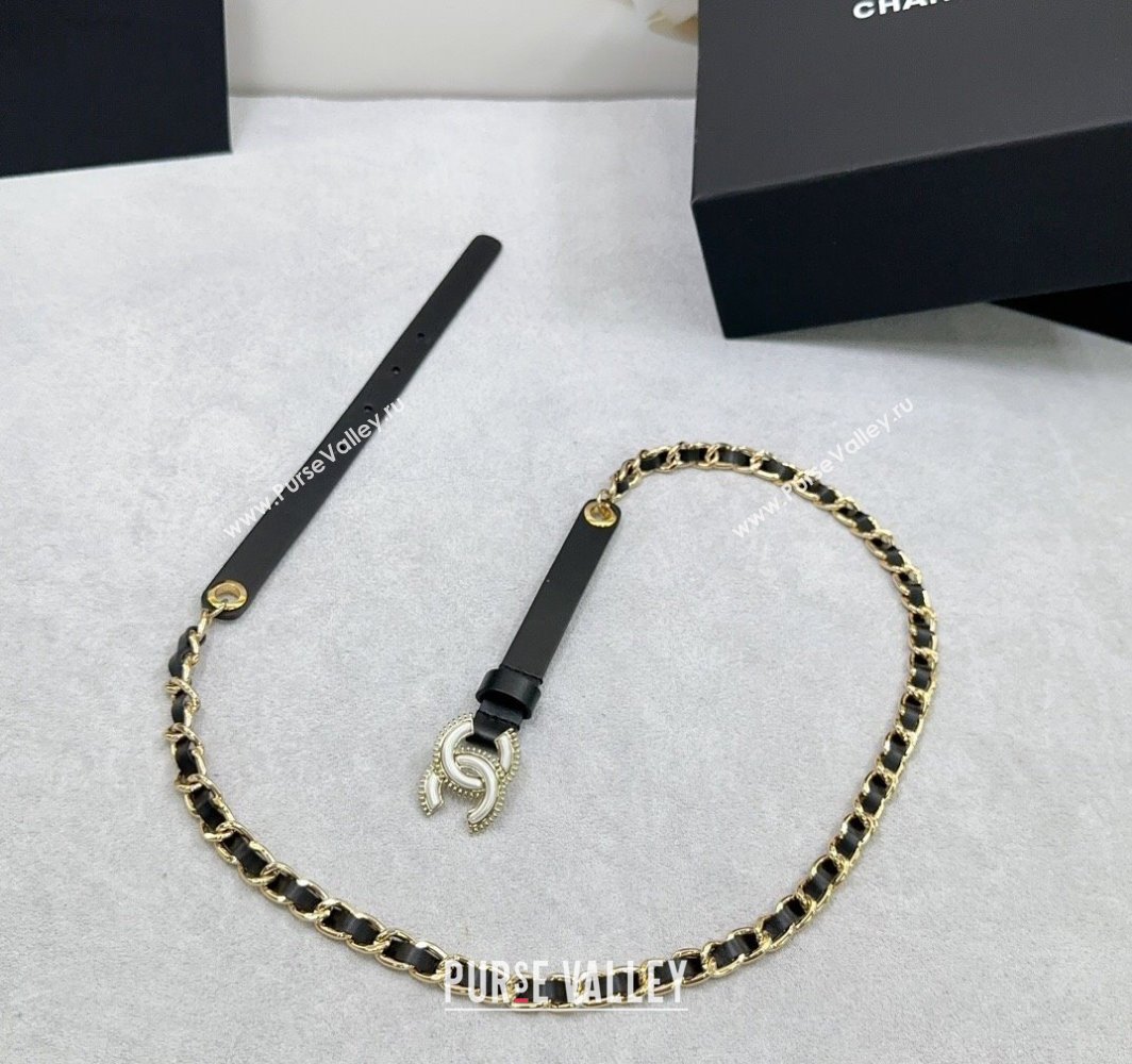 Chanel Calfskin Chain Belt 1.5cm with White Resin CC Black/Gold 2025 AAA576 (99-250109067)