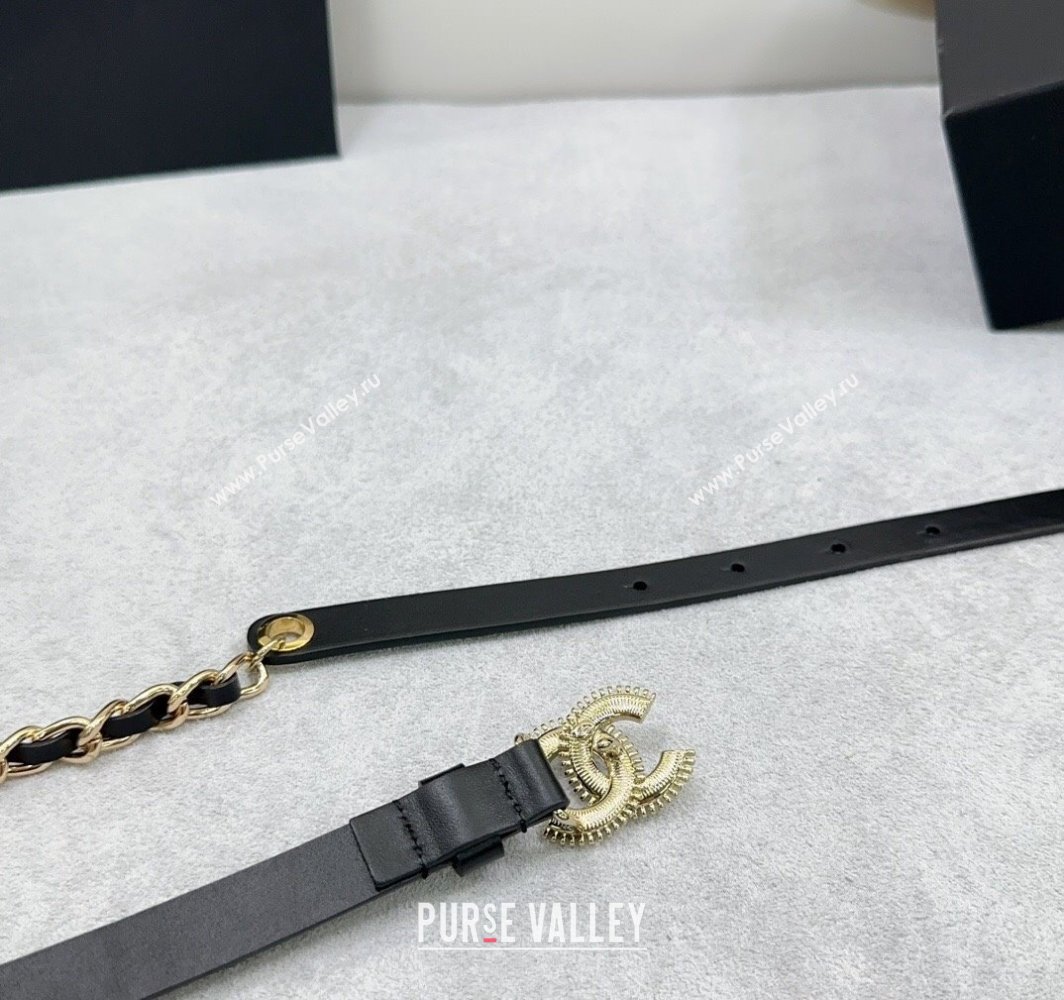 Chanel Calfskin Chain Belt 1.5cm with White Resin CC Black/Gold 2025 AAA576 (99-250109067)