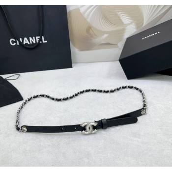 Chanel Calfskin Chain Belt 1.5cm with White Resin CC Black Silver 2025 AAA576 (99-250109068)