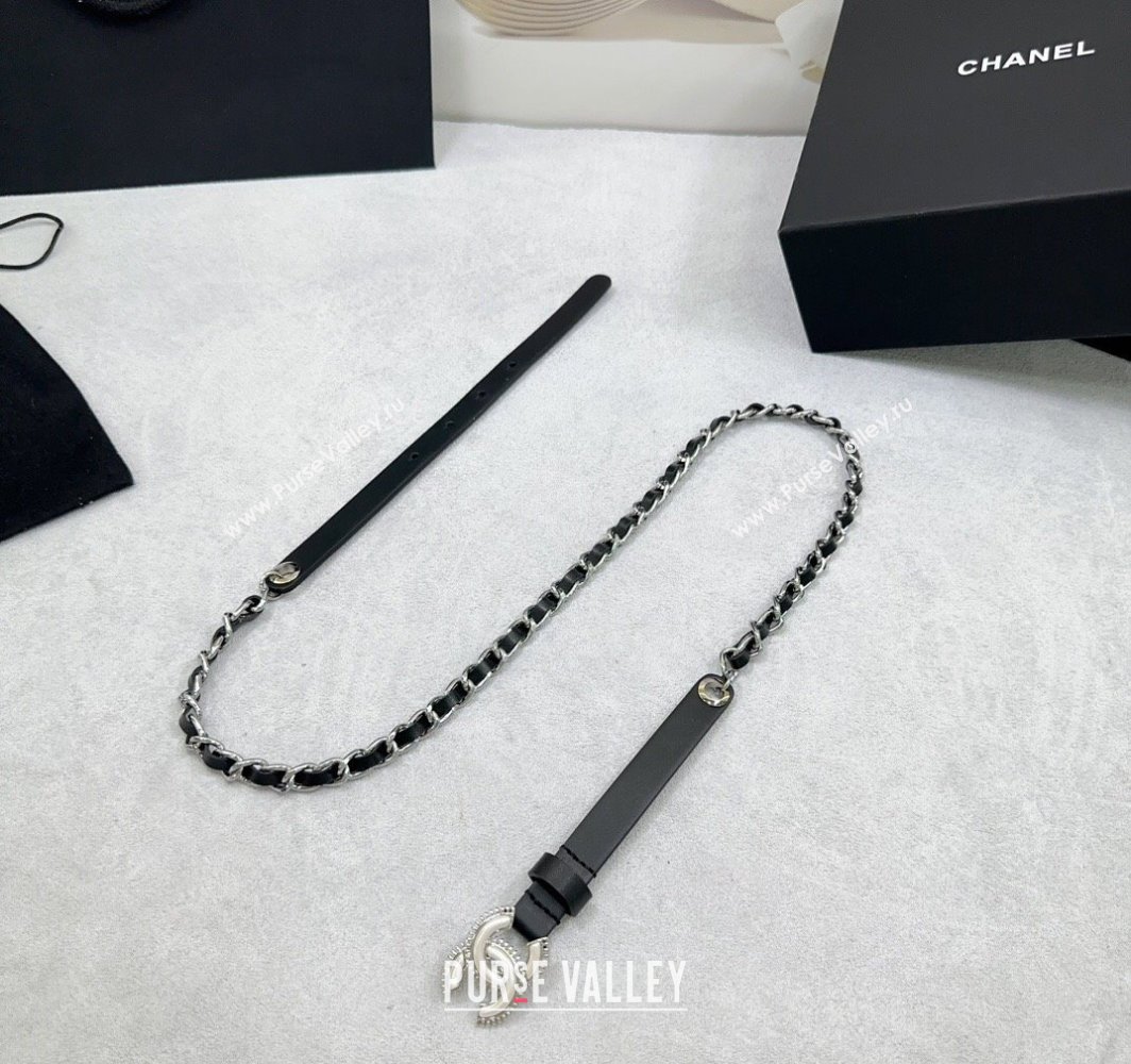 Chanel Calfskin Chain Belt 1.5cm with White Resin CC Black Silver 2025 AAA576 (99-250109068)