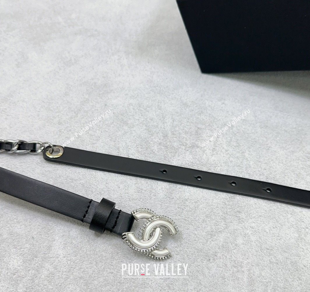 Chanel Calfskin Chain Belt 1.5cm with White Resin CC Black Silver 2025 AAA576 (99-250109068)