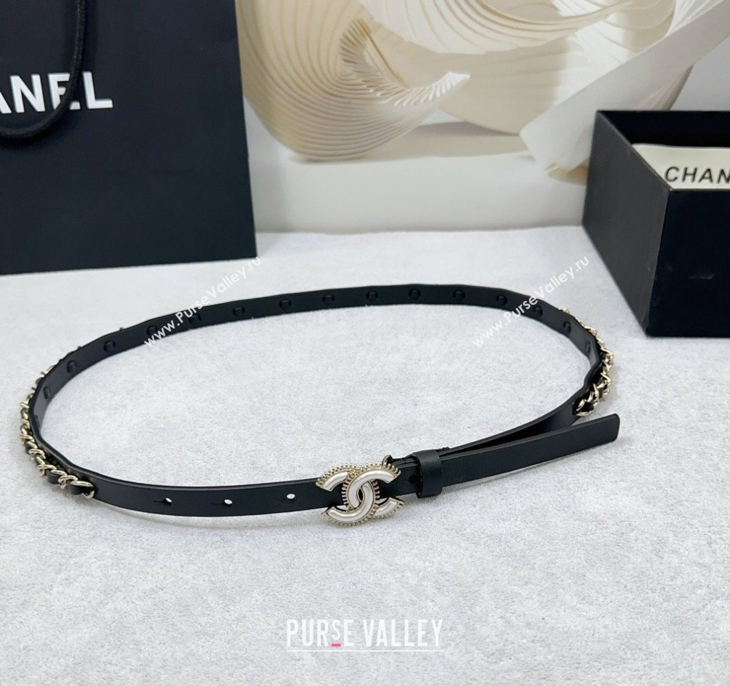 Chanel Calfskin Chain Trim Belt 1.5cm with White Resin CC Black 2025 AAA576 (99-250109070)