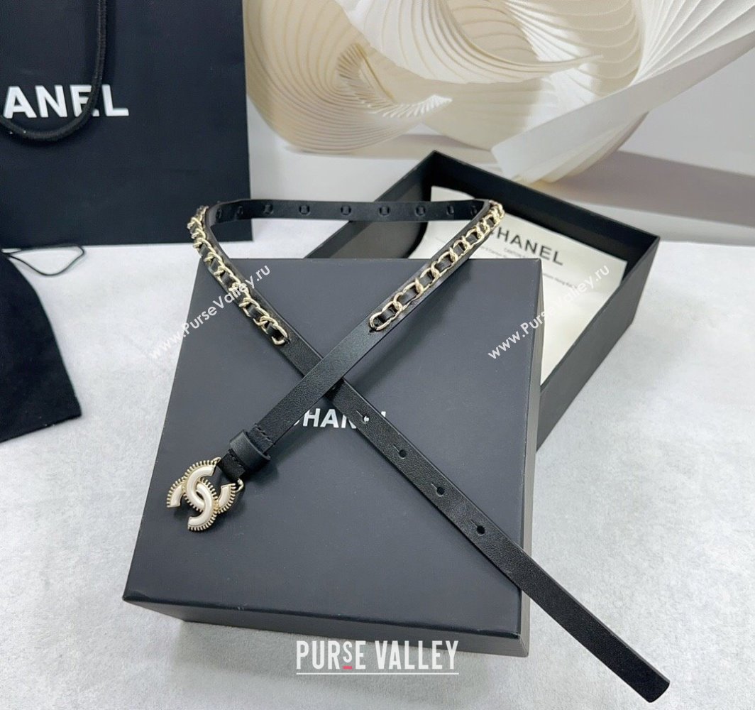 Chanel Calfskin Chain Trim Belt 1.5cm with White Resin CC Black 2025 AAA576 (99-250109070)