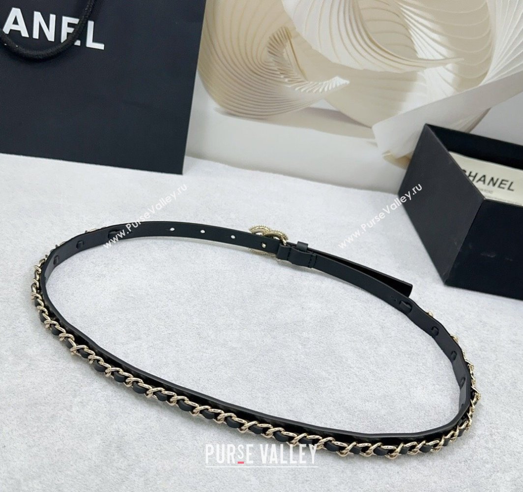 Chanel Calfskin Chain Trim Belt 1.5cm with White Resin CC Black 2025 AAA576 (99-250109070)