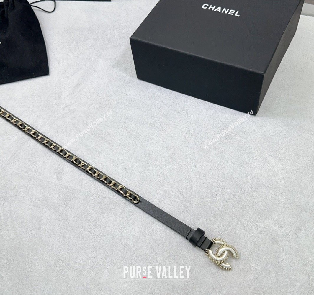 Chanel Calfskin Chain Trim Belt 1.5cm with White Resin CC Black 2025 AAA576 (99-250109070)