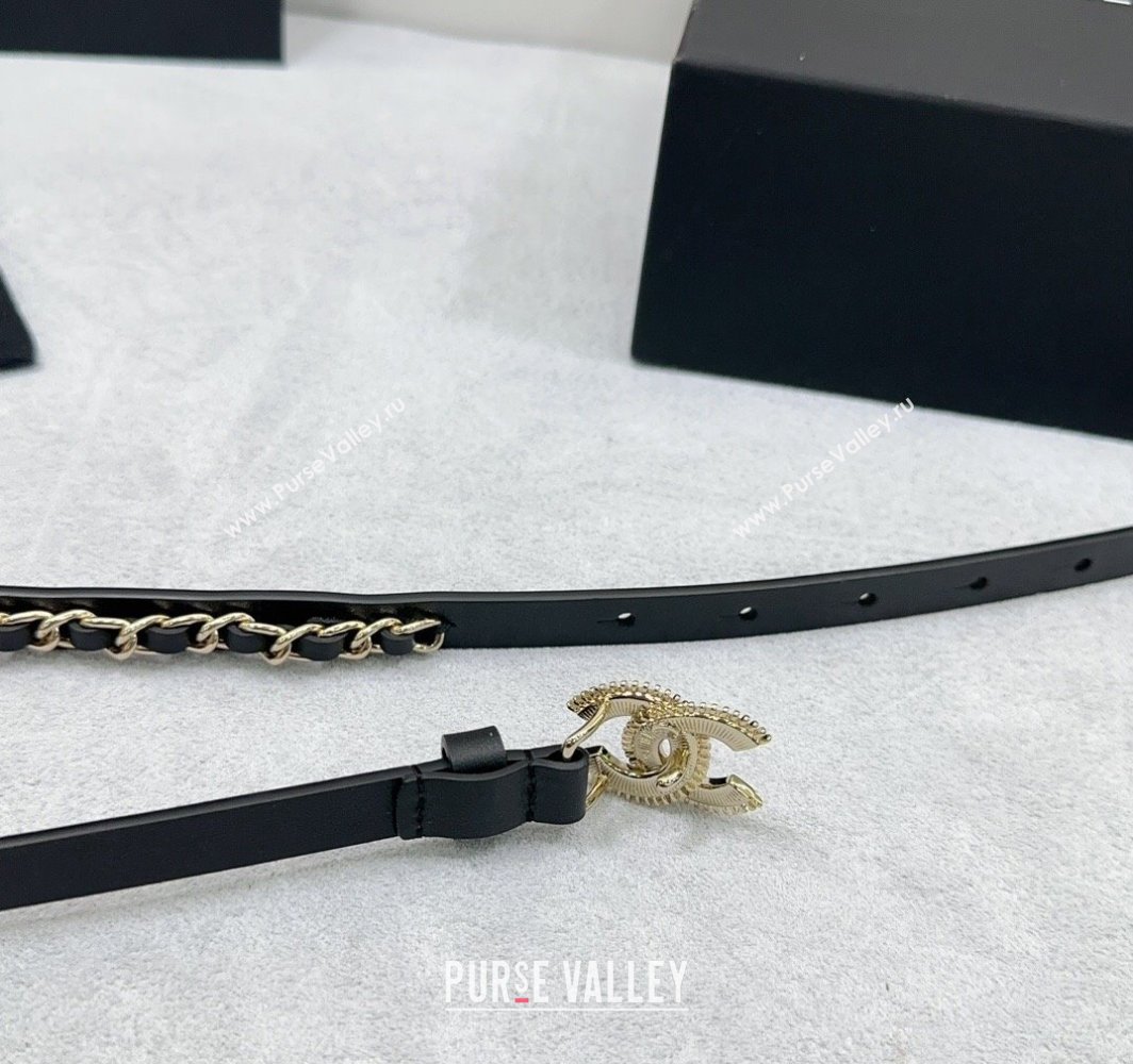 Chanel Calfskin Chain Trim Belt 1.5cm with White Resin CC Black 2025 AAA576 (99-250109070)