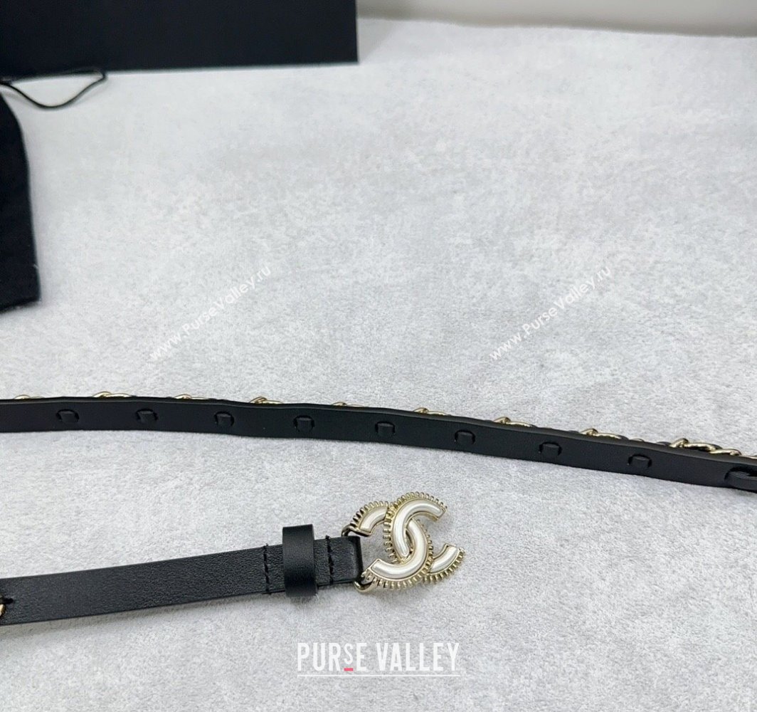 Chanel Calfskin Chain Trim Belt 1.5cm with White Resin CC Black 2025 AAA576 (99-250109070)