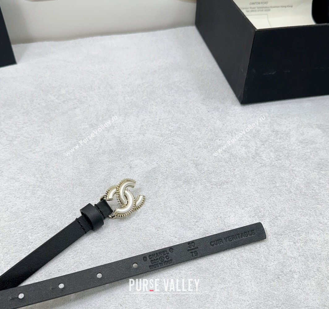 Chanel Calfskin Chain Trim Belt 1.5cm with White Resin CC Black 2025 AAA576 (99-250109070)