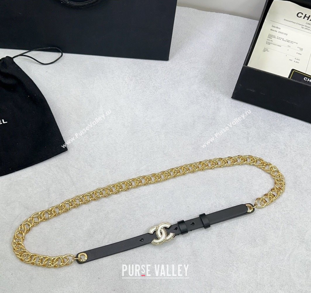 Chanel Calfskin Chain Belt 1.5cm with White Resin CC Black 2025 AAA512 (99-250109072)