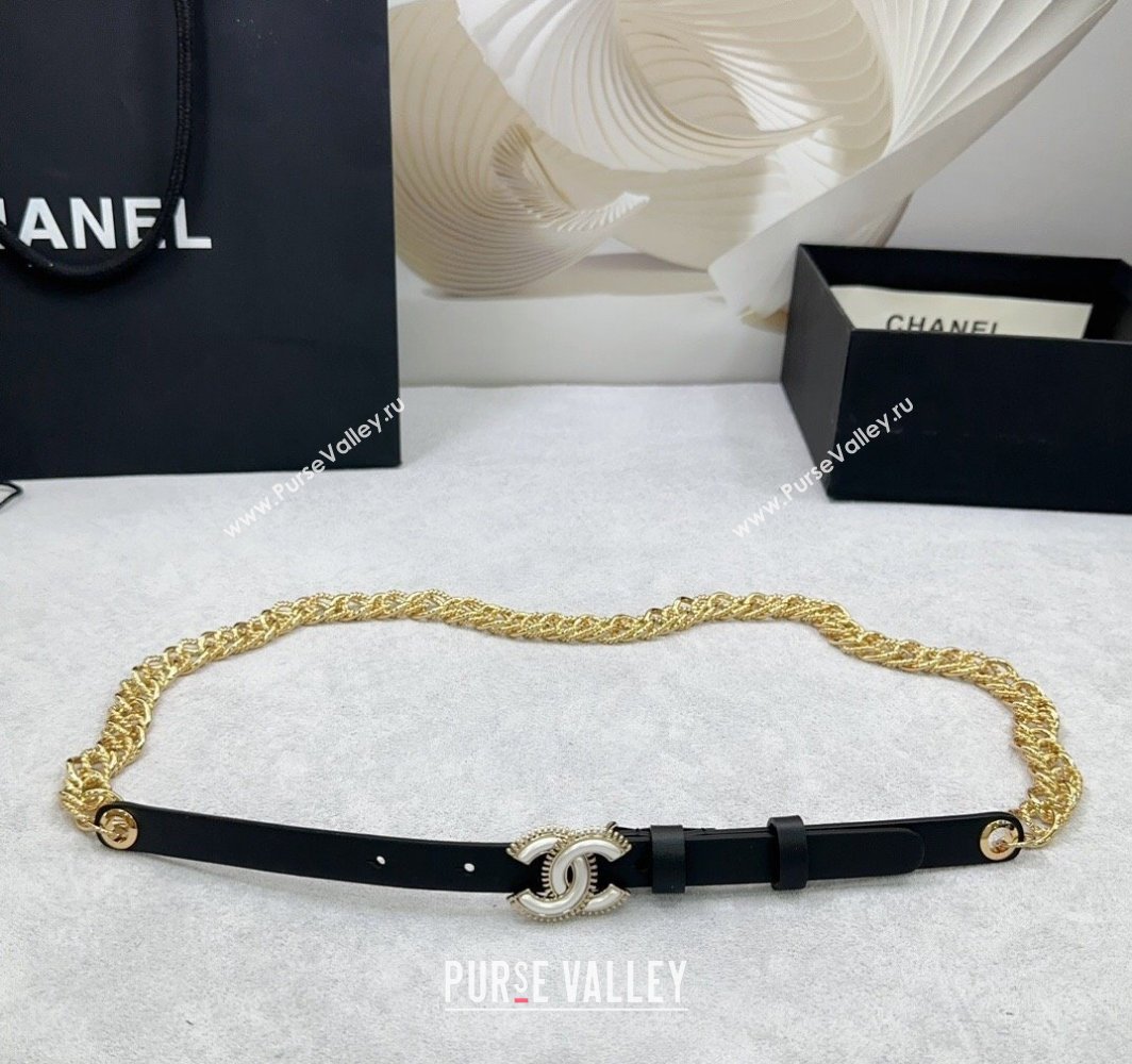 Chanel Calfskin Chain Belt 1.5cm with White Resin CC Black 2025 AAA512 (99-250109072)