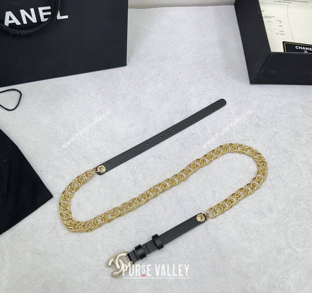 Chanel Calfskin Chain Belt 1.5cm with White Resin CC Black 2025 AAA512 (99-250109072)