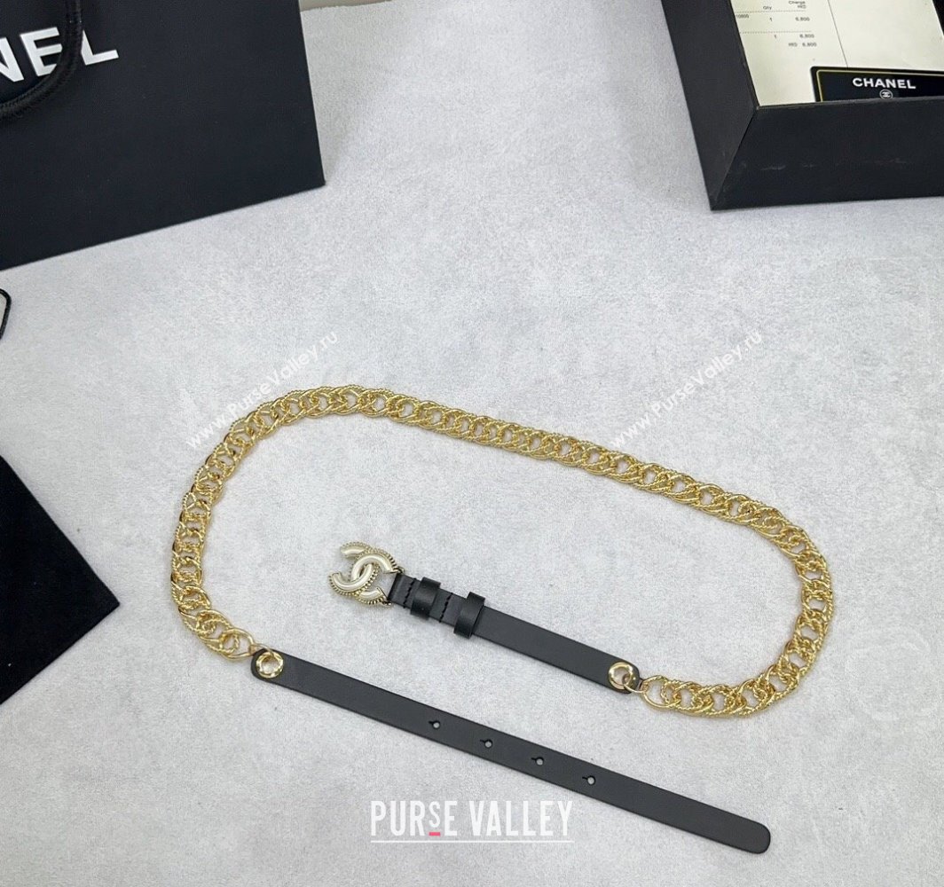 Chanel Calfskin Chain Belt 1.5cm with White Resin CC Black 2025 AAA512 (99-250109072)