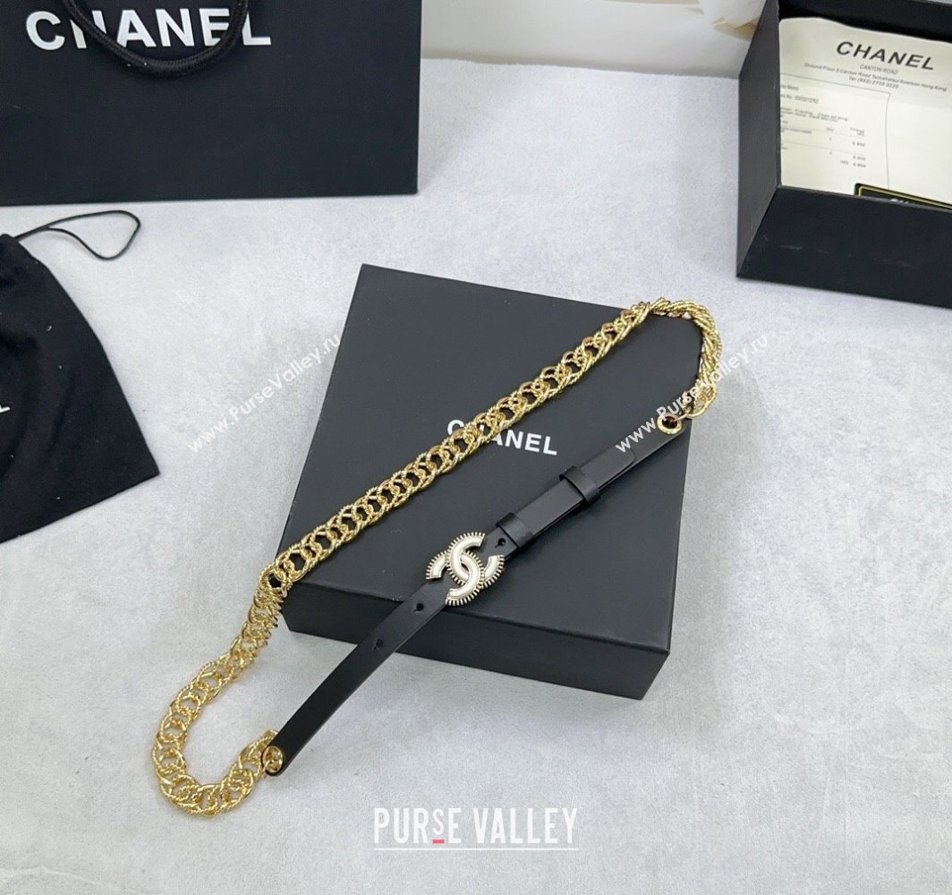 Chanel Calfskin Chain Belt 1.5cm with White Resin CC Black 2025 AAA512 (99-250109072)