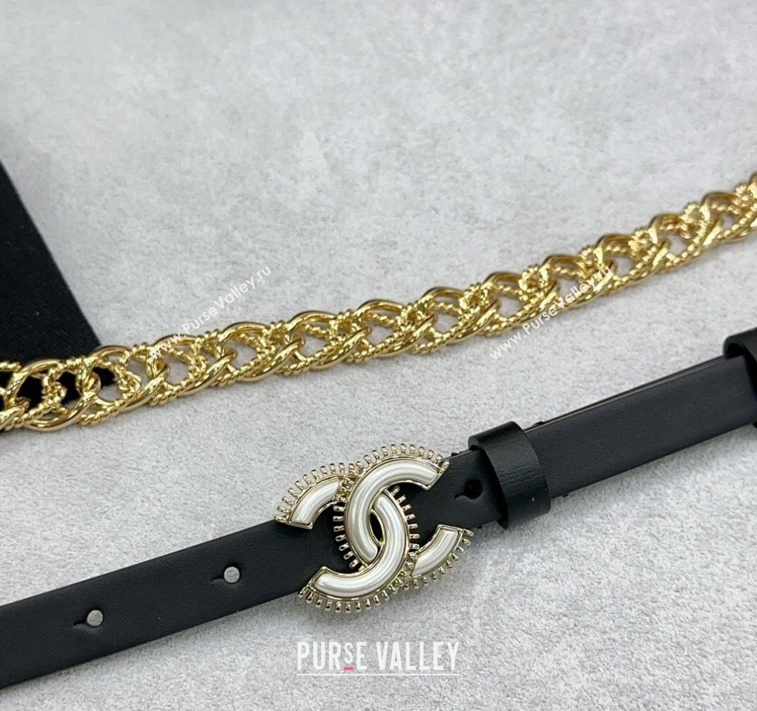 Chanel Calfskin Chain Belt 1.5cm with White Resin CC Black 2025 AAA512 (99-250109072)