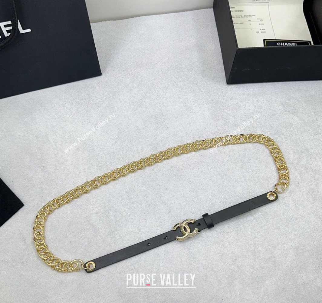 Chanel Calfskin Chain Belt 1.5cm with Engraved CC Buckle Black 2025 AAA512 (99-250109073)