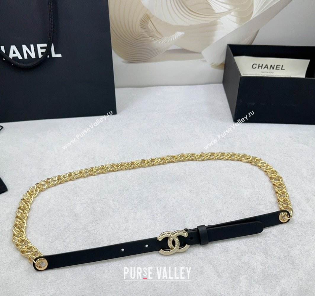 Chanel Calfskin Chain Belt 1.5cm with Engraved CC Buckle Black 2025 AAA512 (99-250109073)