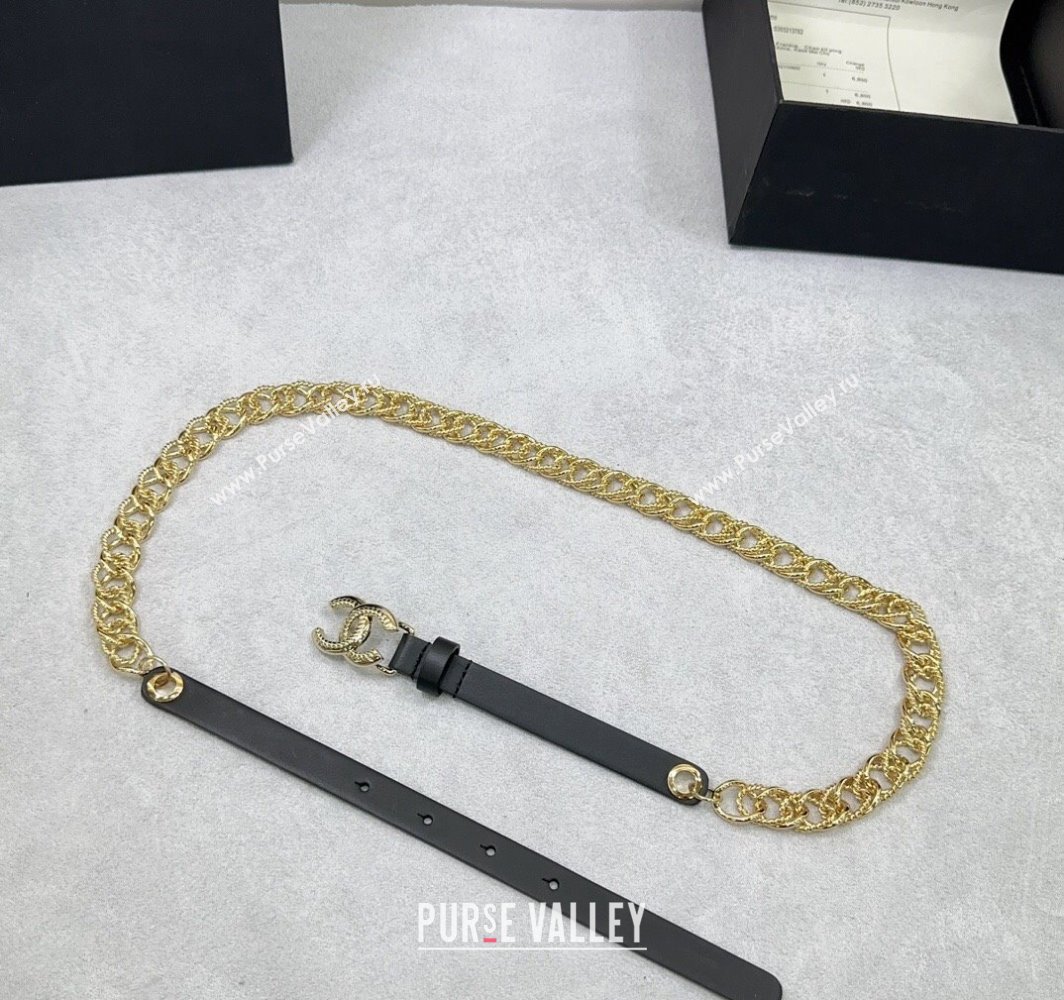 Chanel Calfskin Chain Belt 1.5cm with Engraved CC Buckle Black 2025 AAA512 (99-250109073)