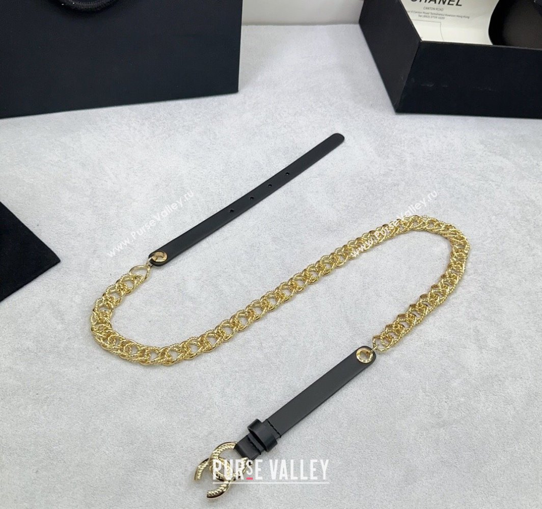 Chanel Calfskin Chain Belt 1.5cm with Engraved CC Buckle Black 2025 AAA512 (99-250109073)