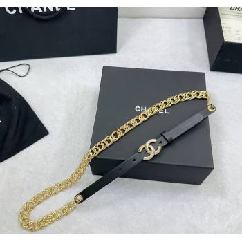 Chanel Calfskin Chain Belt 1.5cm with Engraved CC Buckle Black 2025 AAA512 (99-250109073)