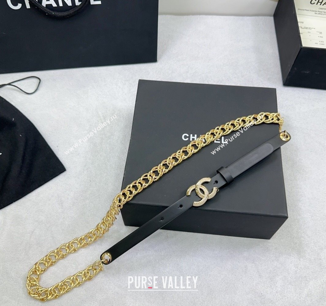 Chanel Calfskin Chain Belt 1.5cm with Engraved CC Buckle Black 2025 AAA512 (99-250109073)