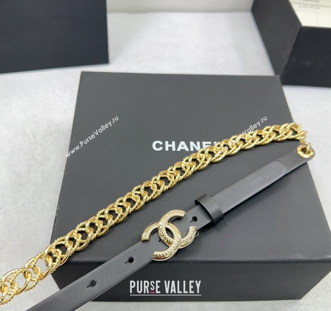 Chanel Calfskin Chain Belt 1.5cm with Engraved CC Buckle Black 2025 AAA512 (99-250109073)