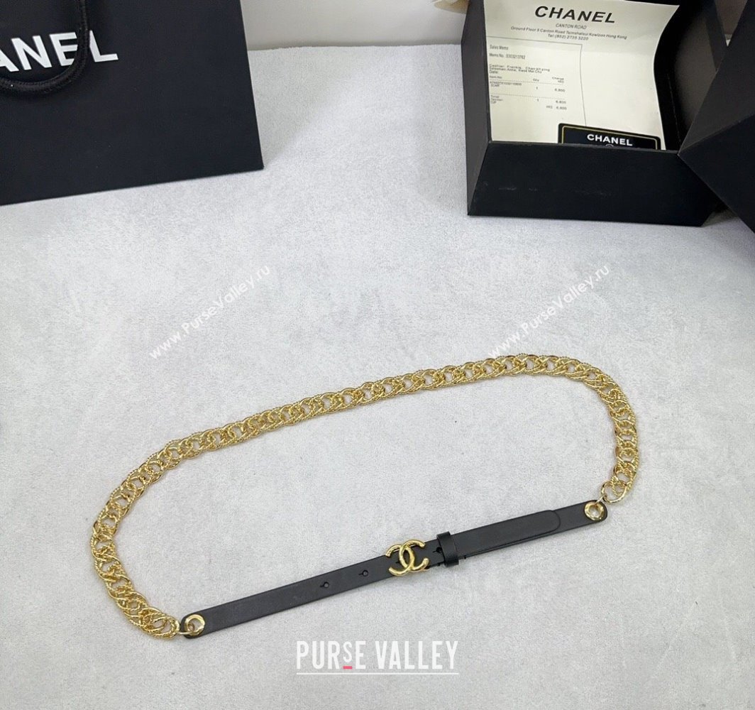 Chanel Calfskin Chain Belt 1.5cm with Shiny Gold CC Buckle Black 2025 AAA512 (99-250109074)