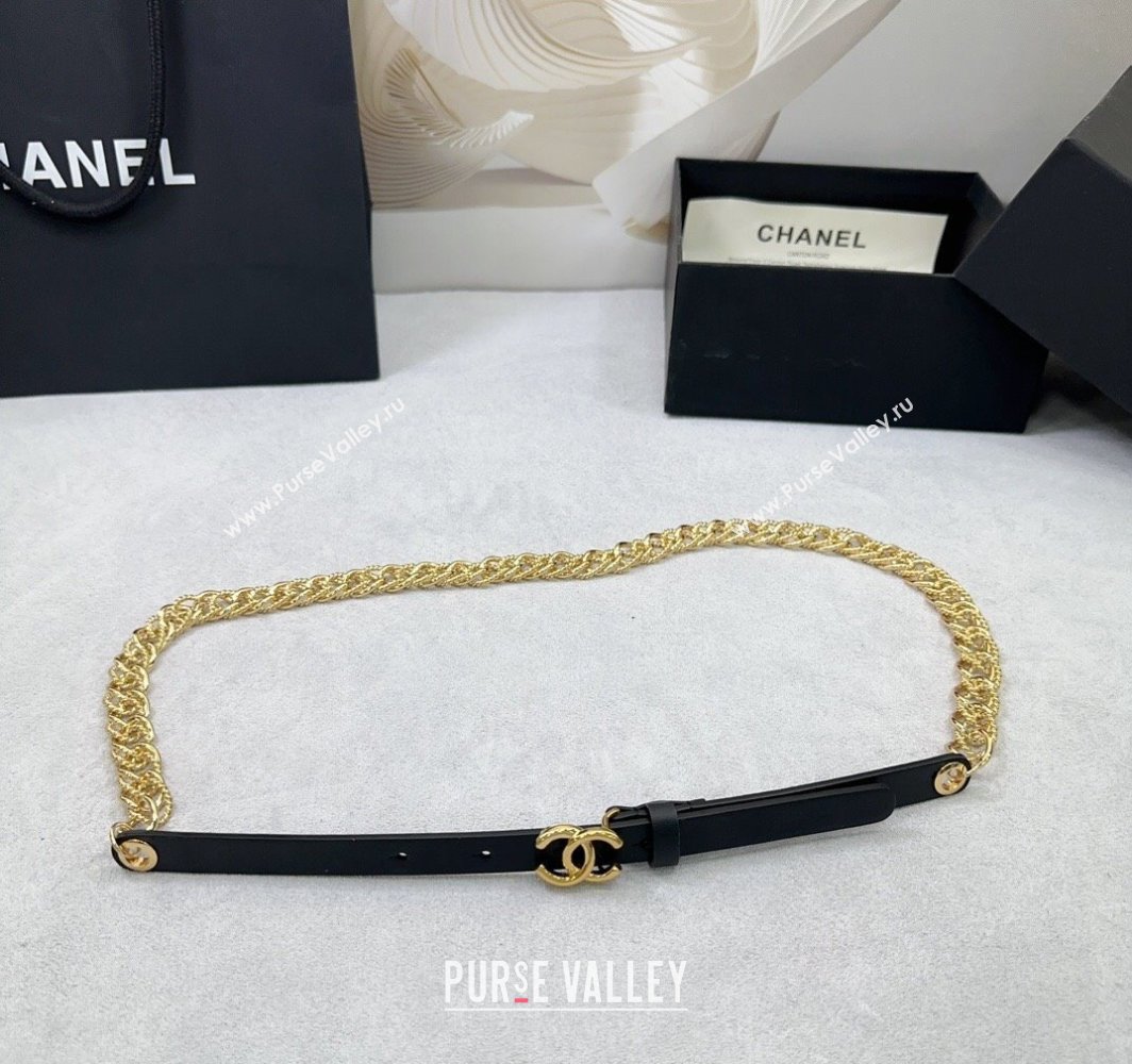 Chanel Calfskin Chain Belt 1.5cm with Shiny Gold CC Buckle Black 2025 AAA512 (99-250109074)