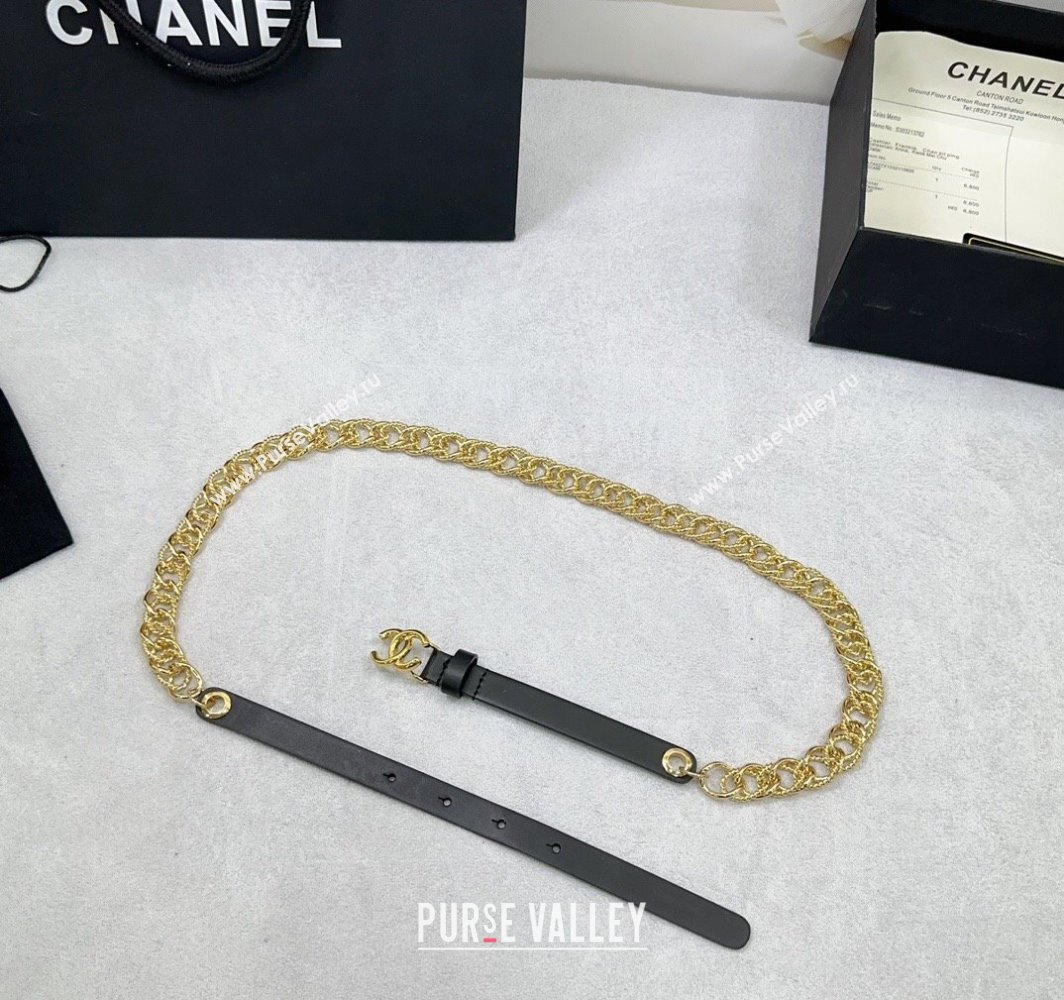 Chanel Calfskin Chain Belt 1.5cm with Shiny Gold CC Buckle Black 2025 AAA512 (99-250109074)