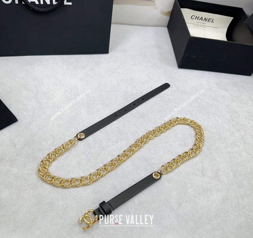 Chanel Calfskin Chain Belt 1.5cm with Shiny Gold CC Buckle Black 2025 AAA512 (99-250109074)