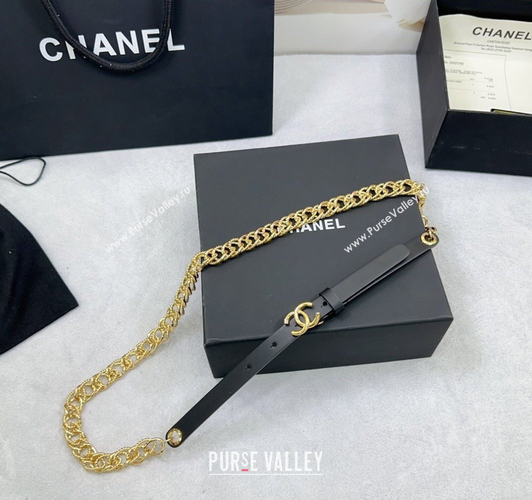 Chanel Calfskin Chain Belt 1.5cm with Shiny Gold CC Buckle Black 2025 AAA512 (99-250109074)