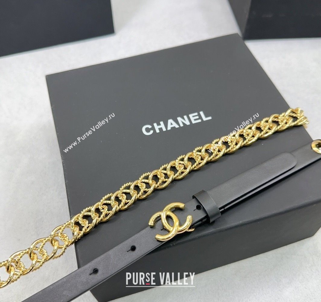 Chanel Calfskin Chain Belt 1.5cm with Shiny Gold CC Buckle Black 2025 AAA512 (99-250109074)