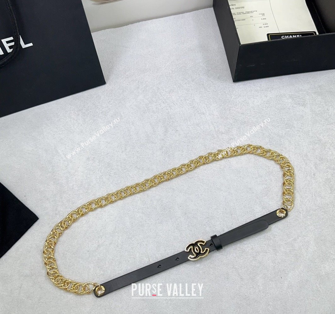 Chanel Calfskin Chain Belt 1.5cm with Black CC Buckle Black Leather 2025 AAA512 (99-250109075)