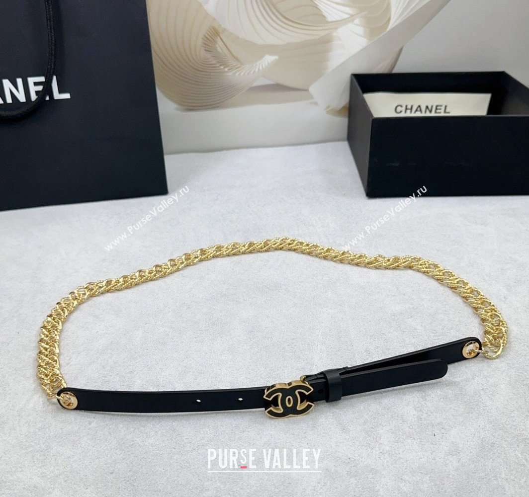 Chanel Calfskin Chain Belt 1.5cm with Black CC Buckle Black Leather 2025 AAA512 (99-250109075)