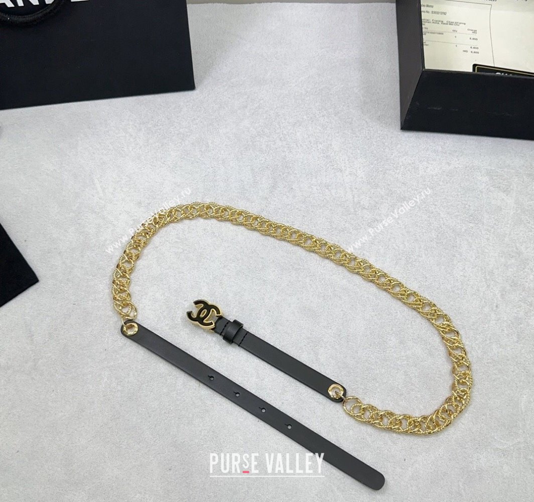 Chanel Calfskin Chain Belt 1.5cm with Black CC Buckle Black Leather 2025 AAA512 (99-250109075)