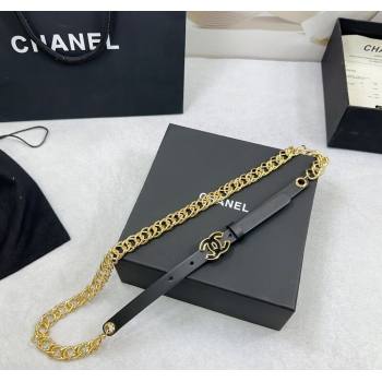 Chanel Calfskin Chain Belt 1.5cm with Black CC Buckle Black Leather 2025 AAA512 (99-250109075)