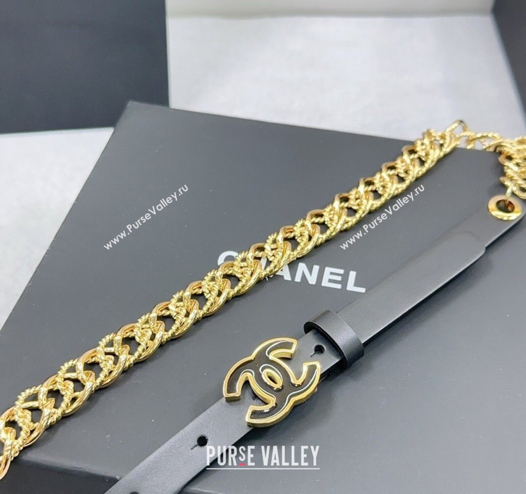 Chanel Calfskin Chain Belt 1.5cm with Black CC Buckle Black Leather 2025 AAA512 (99-250109075)