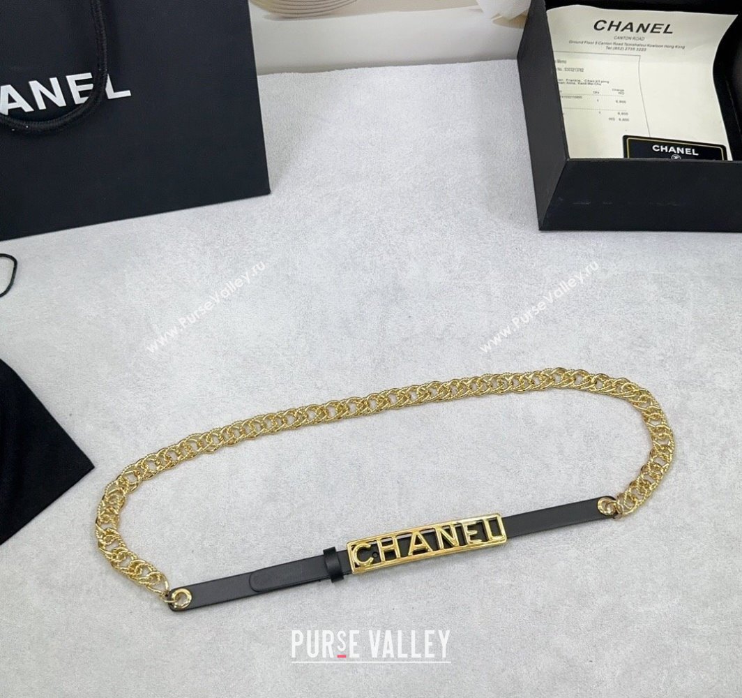 Chanel Calfskin Chain Belt 1.5cm with Framed Buckle Black Leather 2025 AAA512 (99-250109076)