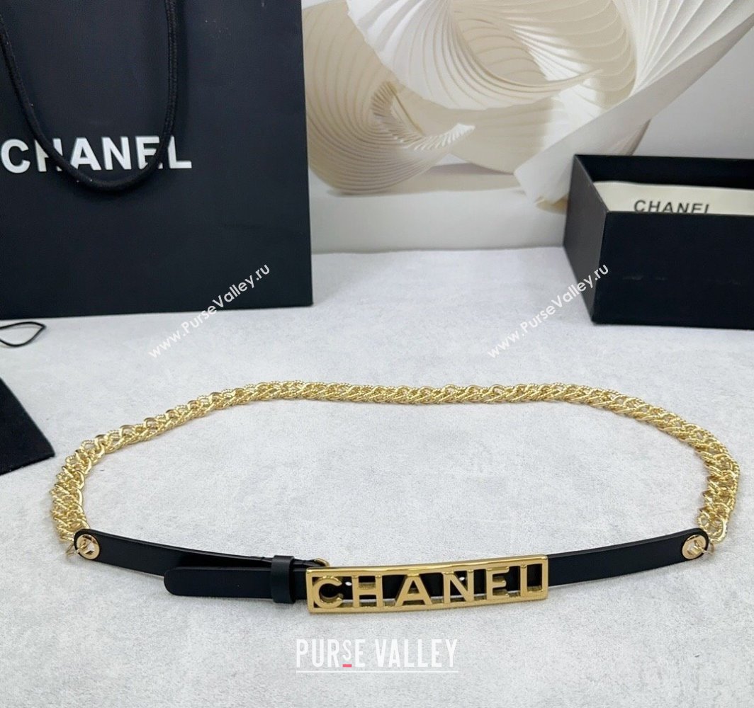 Chanel Calfskin Chain Belt 1.5cm with Framed Buckle Black Leather 2025 AAA512 (99-250109076)