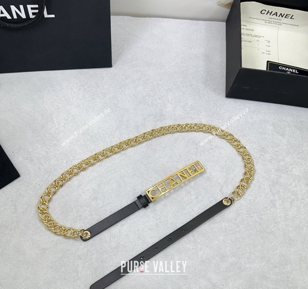 Chanel Calfskin Chain Belt 1.5cm with Framed Buckle Black Leather 2025 AAA512 (99-250109076)