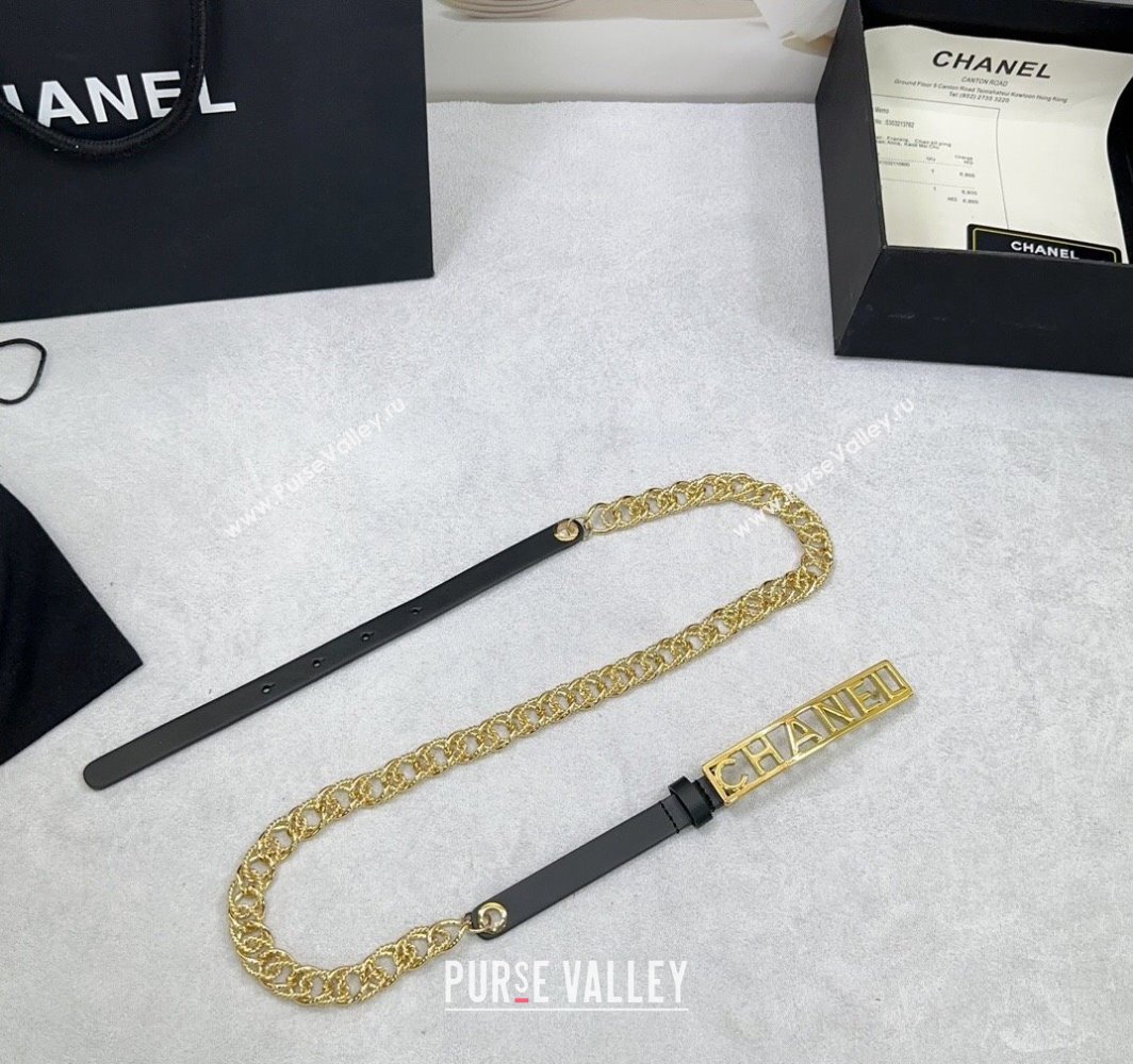 Chanel Calfskin Chain Belt 1.5cm with Framed Buckle Black Leather 2025 AAA512 (99-250109076)