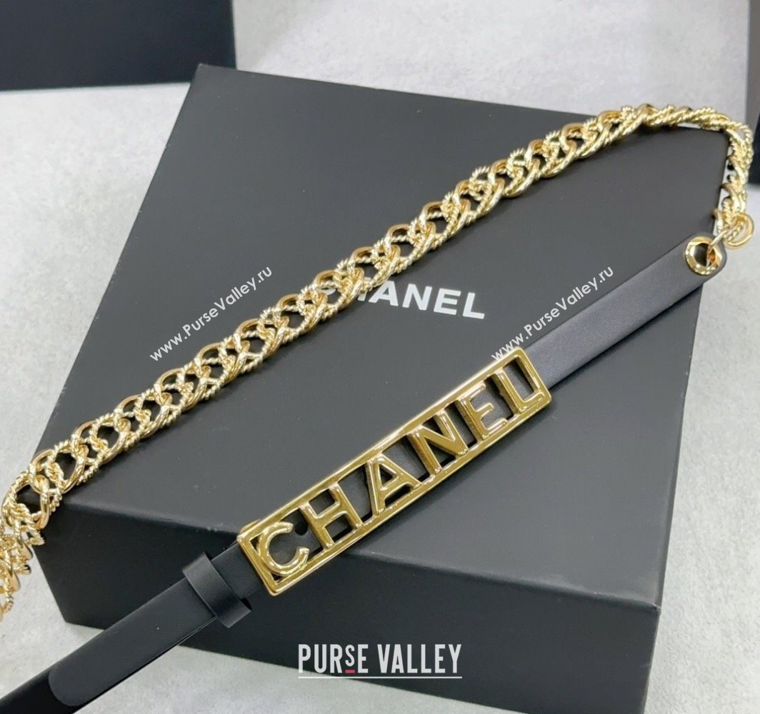 Chanel Calfskin Chain Belt 1.5cm with Framed Buckle Black Leather 2025 AAA512 (99-250109076)