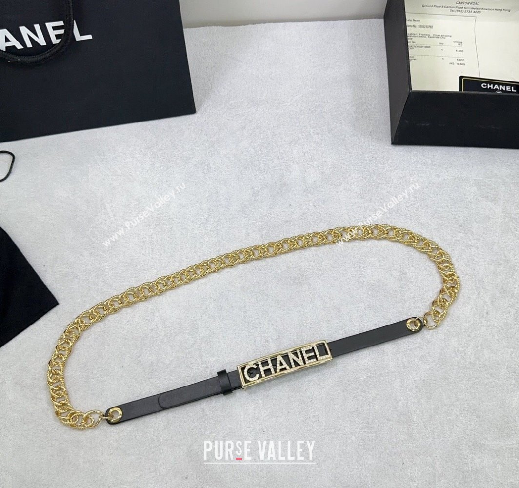 Chanel Calfskin Chain Belt 1.5cm with Framed Buckle with Strass Black 2025 AAA512 (99-250109077)