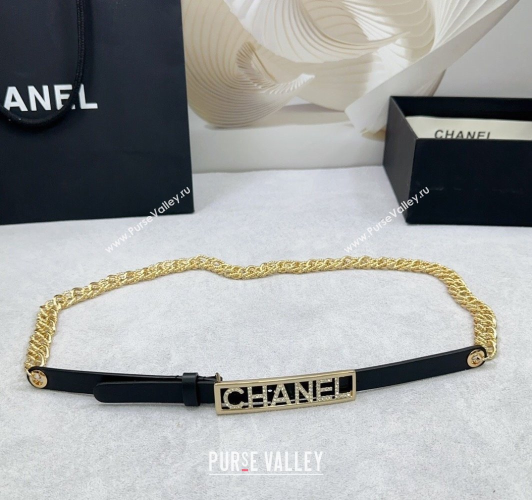 Chanel Calfskin Chain Belt 1.5cm with Framed Buckle with Strass Black 2025 AAA512 (99-250109077)