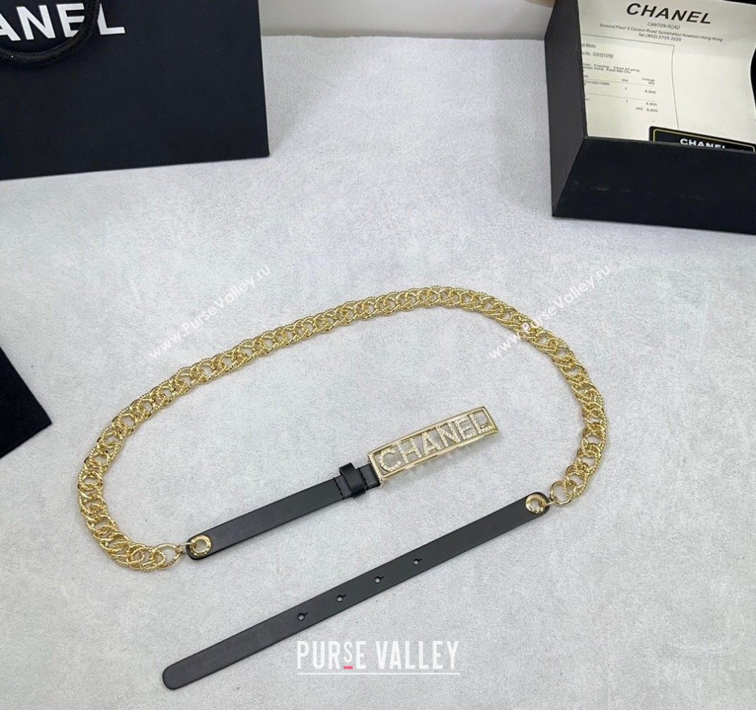 Chanel Calfskin Chain Belt 1.5cm with Framed Buckle with Strass Black 2025 AAA512 (99-250109077)