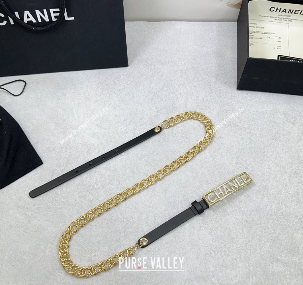 Chanel Calfskin Chain Belt 1.5cm with Framed Buckle with Strass Black 2025 AAA512 (99-250109077)