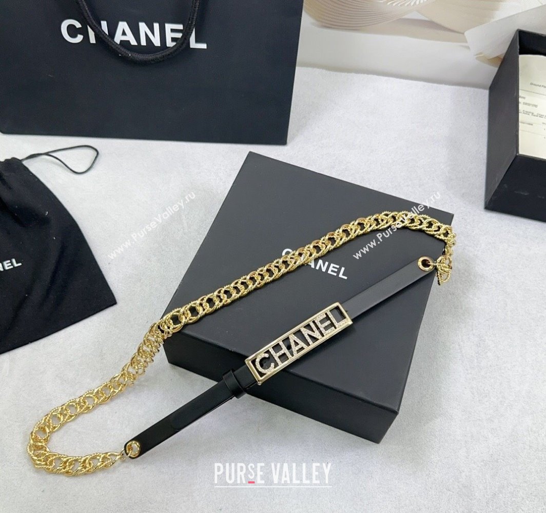 Chanel Calfskin Chain Belt 1.5cm with Framed Buckle with Strass Black 2025 AAA512 (99-250109077)