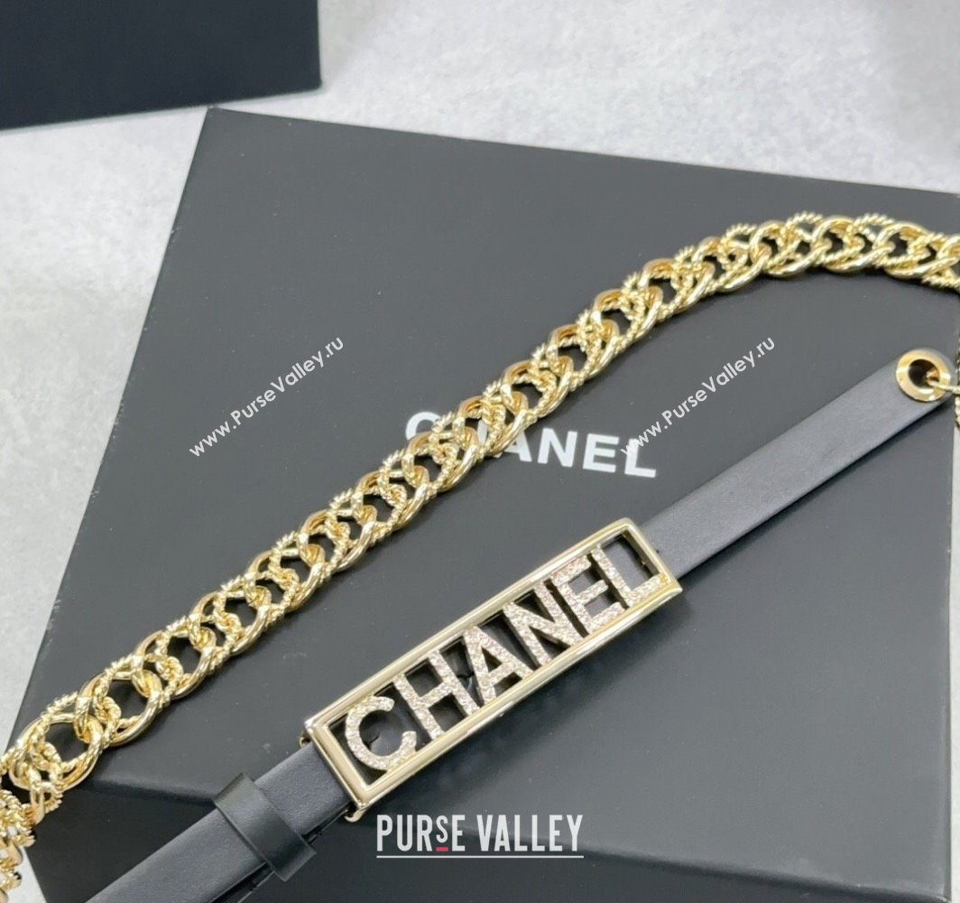 Chanel Calfskin Chain Belt 1.5cm with Framed Buckle with Strass Black 2025 AAA512 (99-250109077)