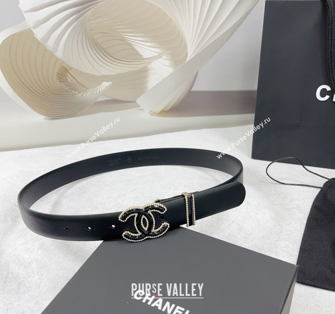 Chanel Calfskin Leather Belt 3cm with Black CC Buckle and Strass Black 2025 CH010904 (99-250109092)